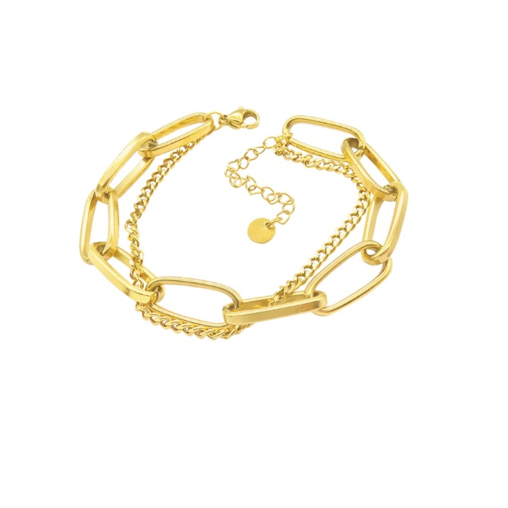 14k Gold Plated Oversized Paper Clip Mixed Chain Bracelet